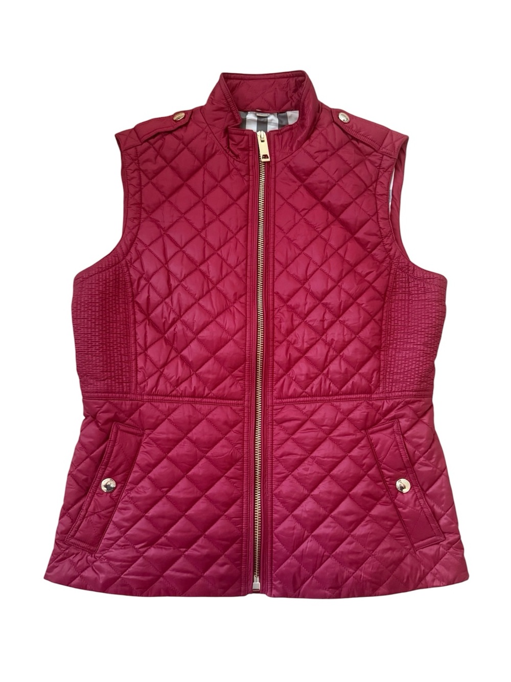 Burberry Tindale Red Quilted Vest Size L Full Zip Nova Check Interior Lining
